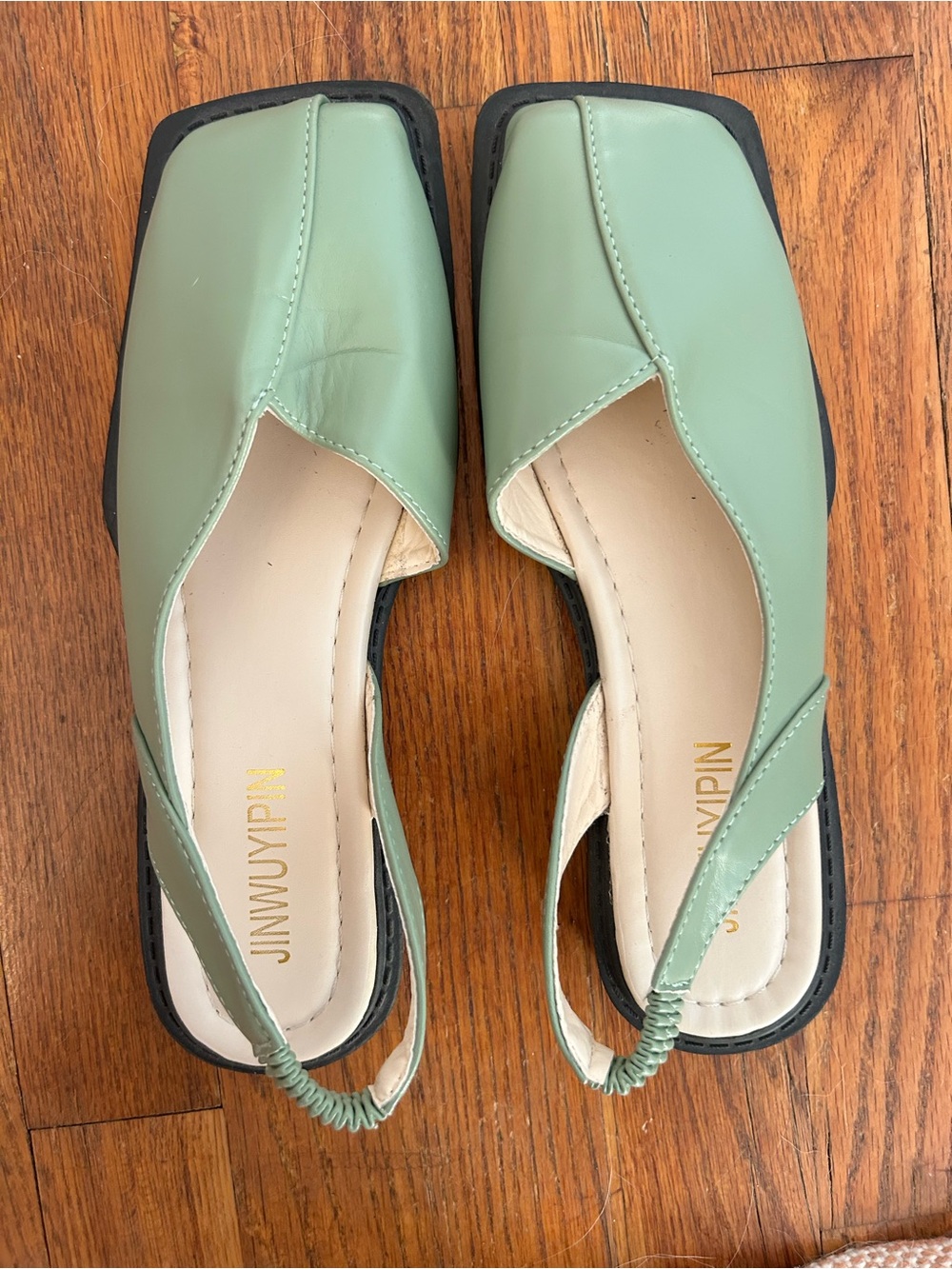 Womens Green square toe Slingback Flats size 8